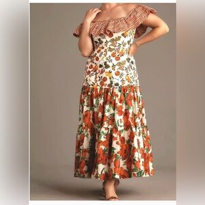 Maeve Off-the-Shoulder Mixed-Print Midi Dress Size 2X